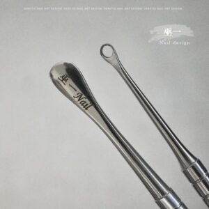 Stainless Steel Mini Round Ring Cuticle Pusher with Slanted Tip
