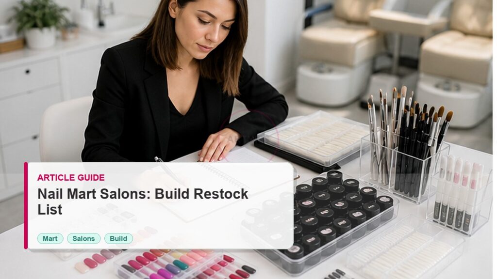 Nail Mart for Salons: How to Build a Restock List photorealistic article cover for Artmiss nail salon buyers