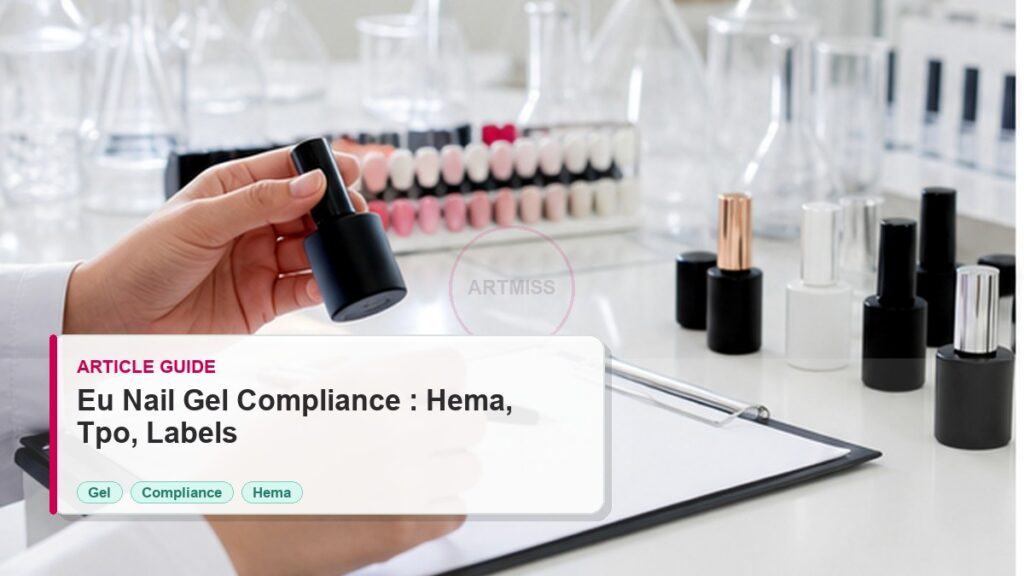EU Nail Gel Compliance Guide: HEMA, TPO, and Labels 3 EU Nail Gel Compliance Guide: HEMA, TPO, and Labels photorealistic article cover for Artmiss nail salon buyers