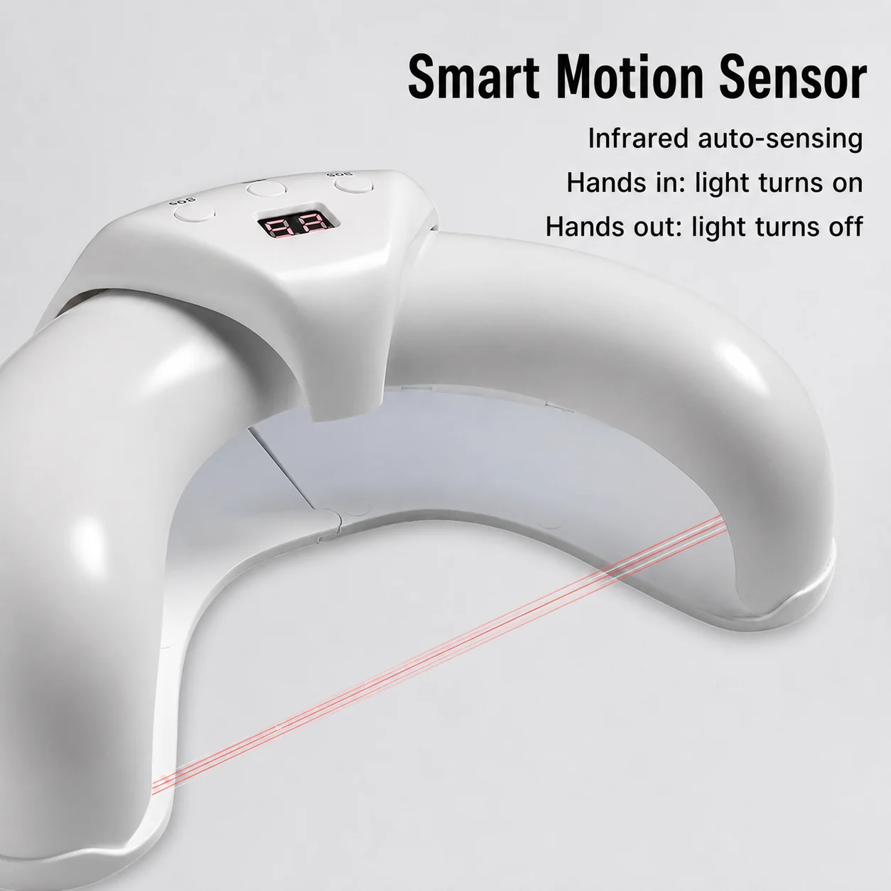No Dark Hands Smart UV Nail Lamp, Rechargeable Foldable Gel Curing Light 3 Full bleed square image of smart motion sensor UV nail lamp with automatic infrared curing light