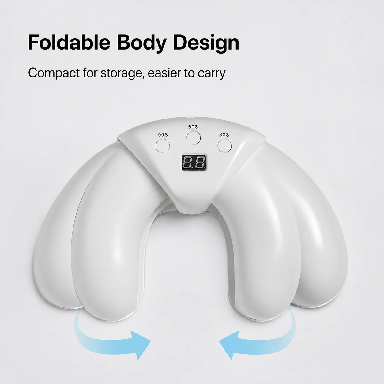 No Dark Hands Smart UV Nail Lamp, Rechargeable Foldable Gel Curing Light 4 Full bleed square image of foldable body design portable UV nail lamp for salon storage