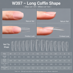 Salon-Quality W397-Long Coffin Shape Full Coverage Gel Nail Tips