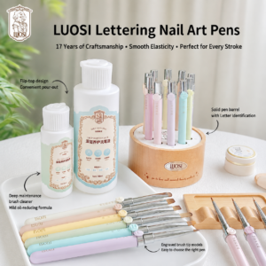 Luosi Lettering Nail Art Brush Set with Wooden Stand