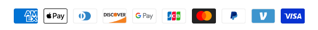 Accepted payment methods: American Express, Apple Pay, Diners Club, Discover, Google Pay, JCB, Mastercard, PayPal, Venmo and Visa