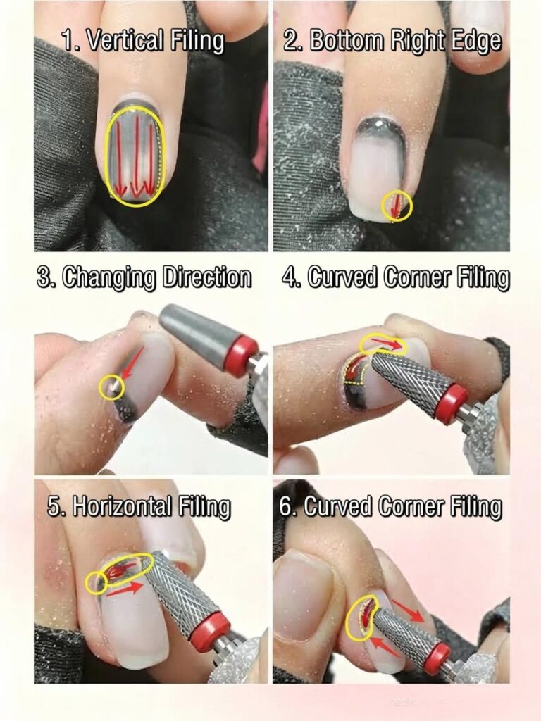 Diagram of Nail Drill Removal Directions, Areas, and Filing Order