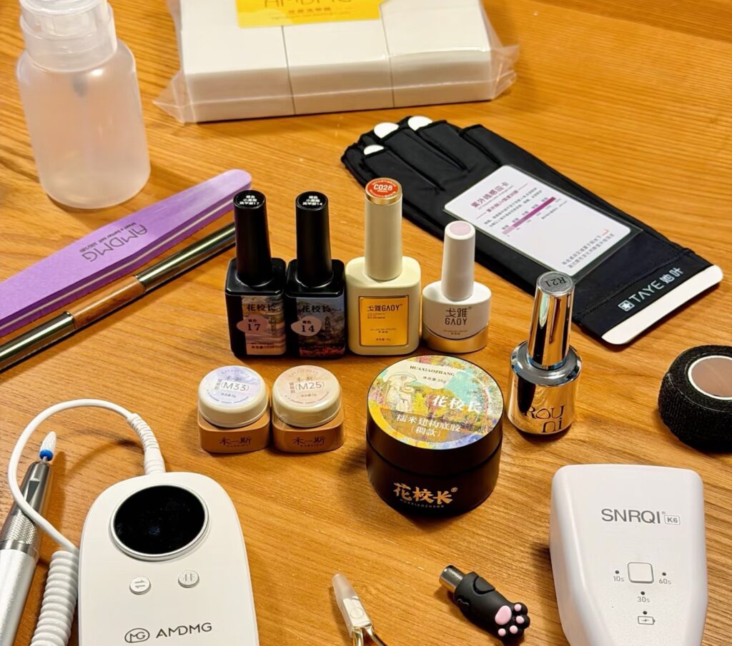 the nail tools and nail gel of doing nails at home